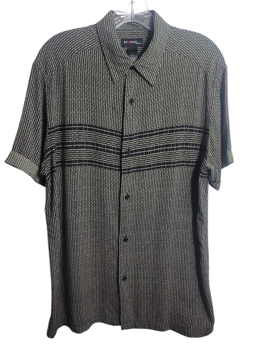Axcess men’s short sleeve button down shirt size M gray black geometric print